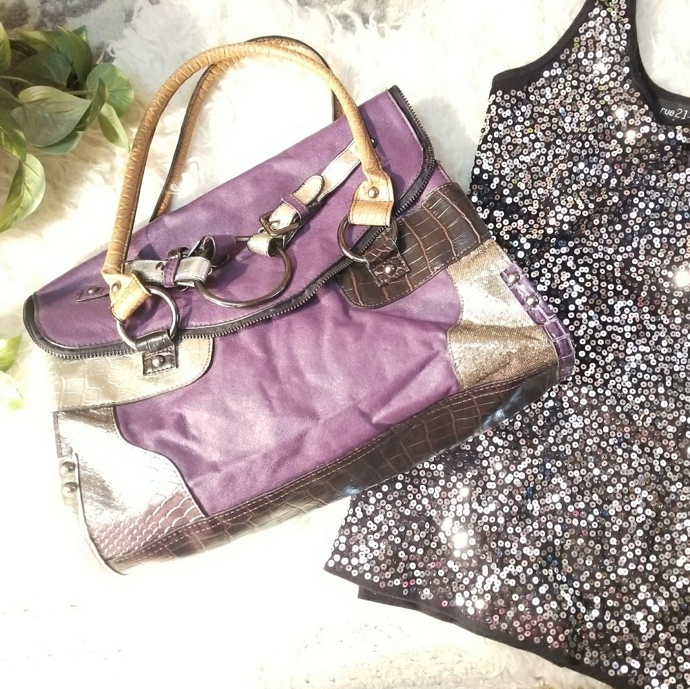 MMS Purple Gold Silver Eye catching Shoulder Bag